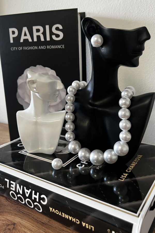 Pearl single -row necklace with pearl earrings