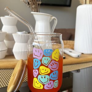 Glass cup with lid and straw